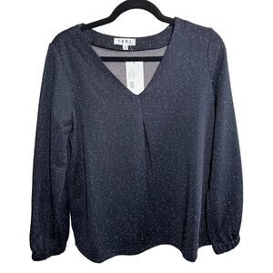 NEW THML Navy White Dotted Long Sleeve Top Size Medium V Neck Winter